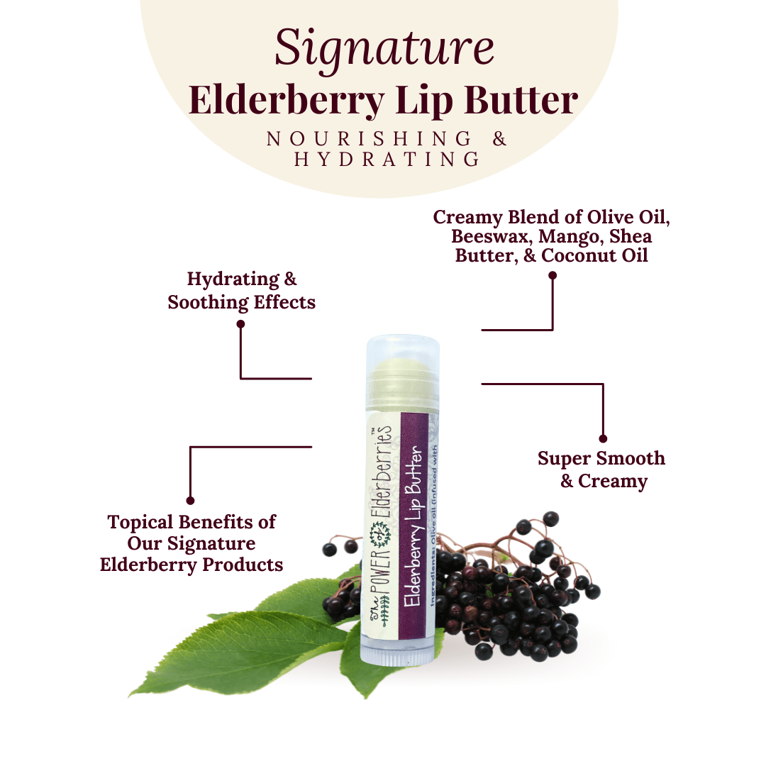 Signature Elderberry Lip Butter with hydrating & soothing effects.