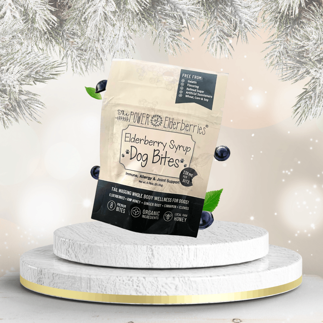 Elderberry syrup dog bites for immune, allergy and joint support for your pup!