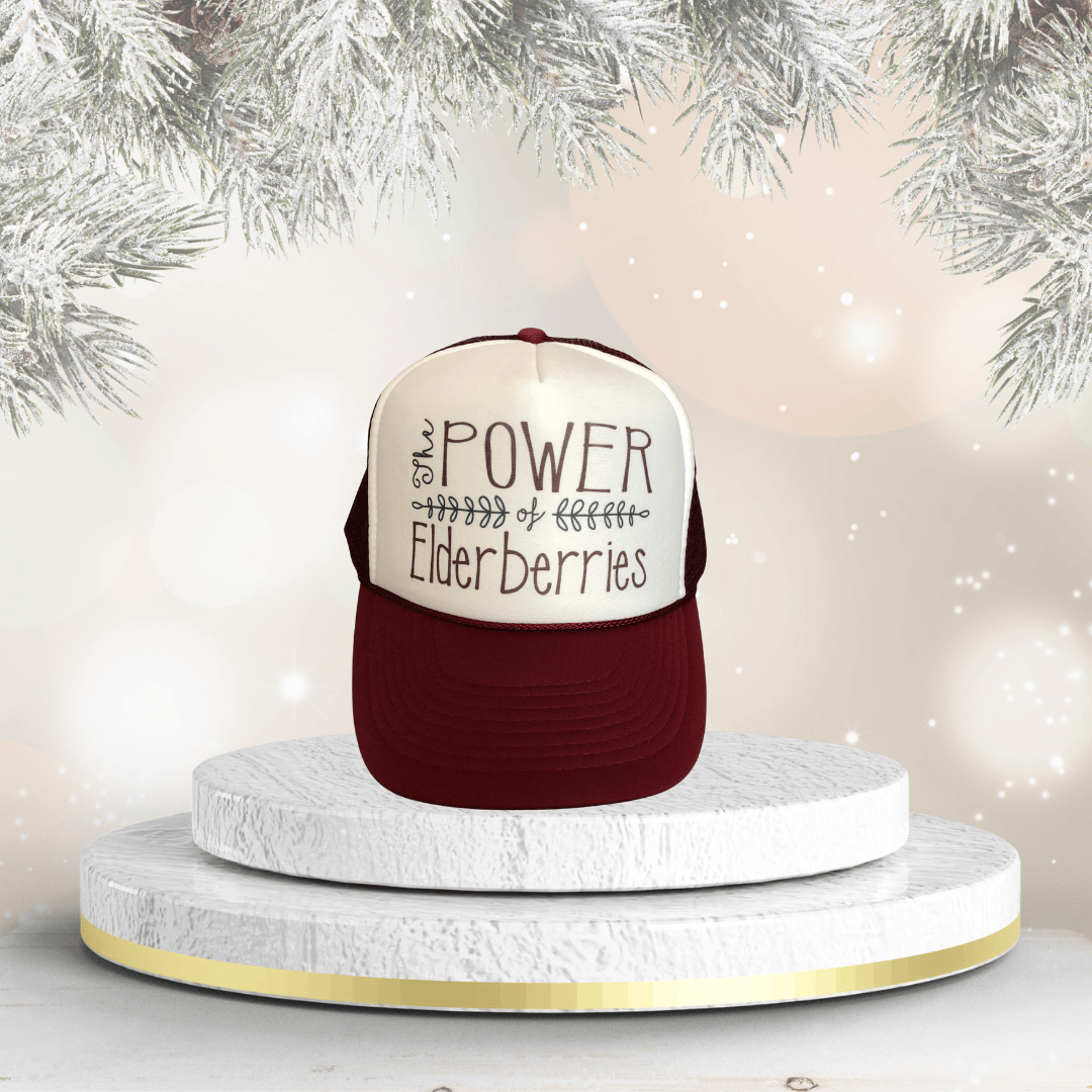 The POWER of Elderberries branded trucker hat, perfect for the P.O.E. enthusiast.