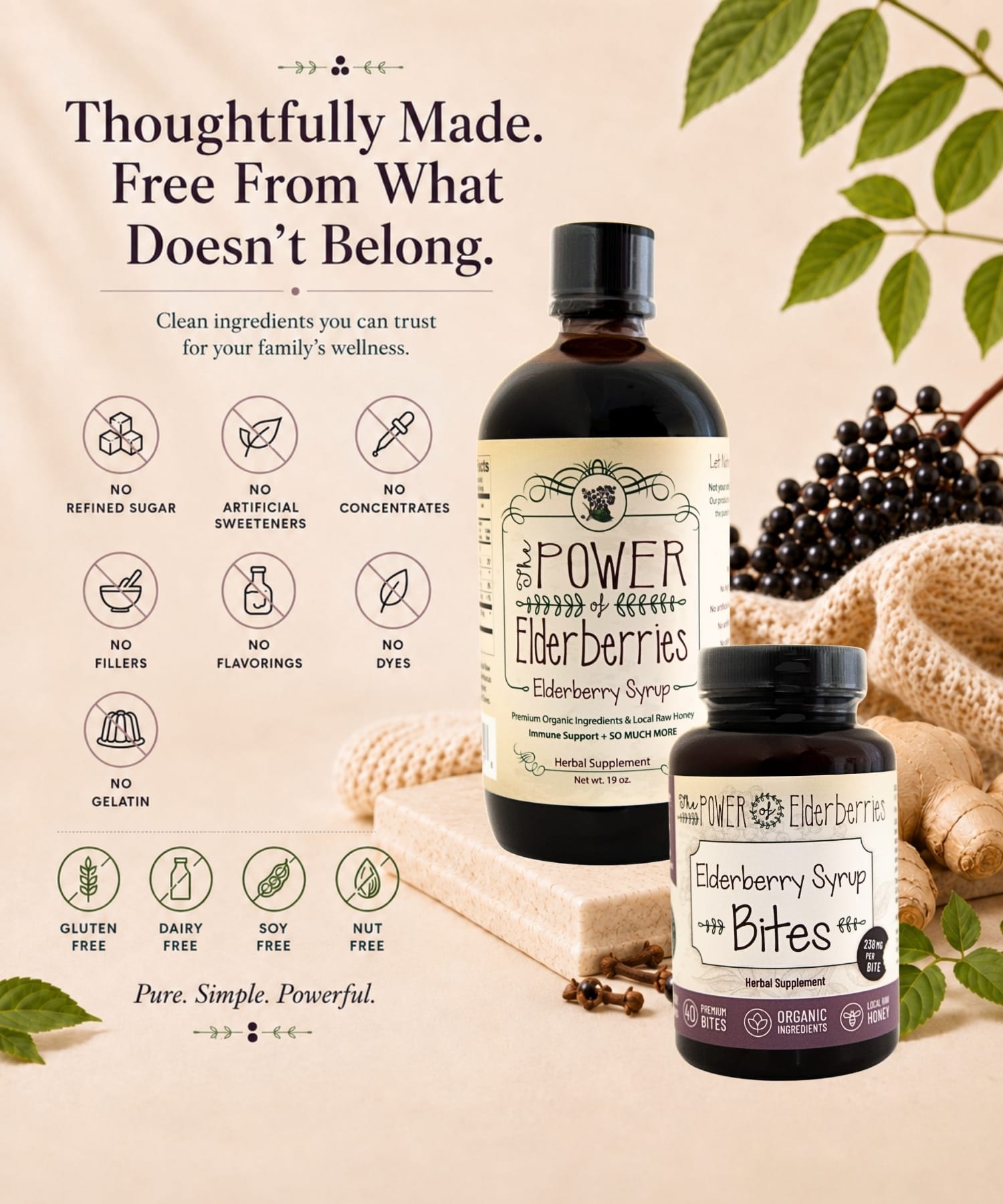 Daily elderberry syrup essentials thoughtfully made and free from ingredients that don't belong.