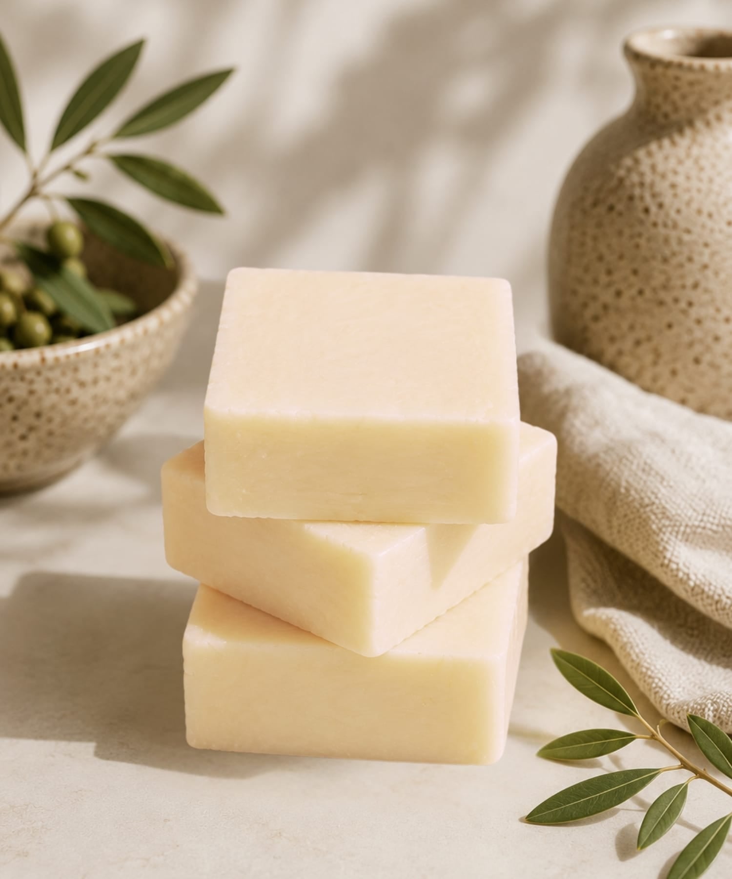 Handcrafted unscented castile goat milk soap bar trio.