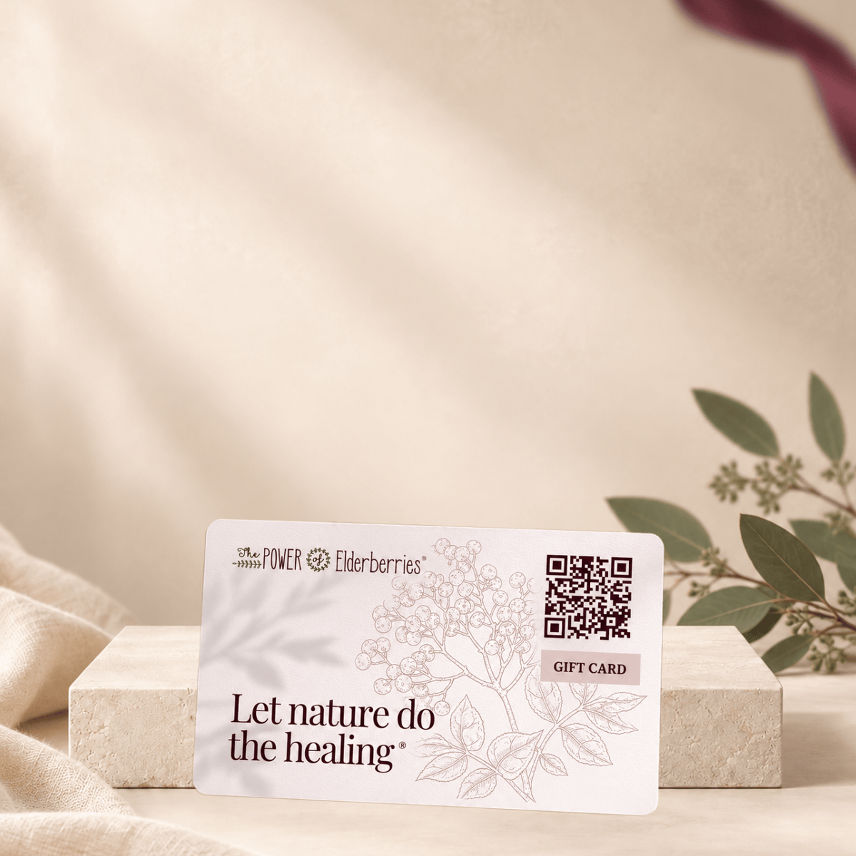 Physical gift card from The POWER of Elderberries available at the Myrtle Beach Store.