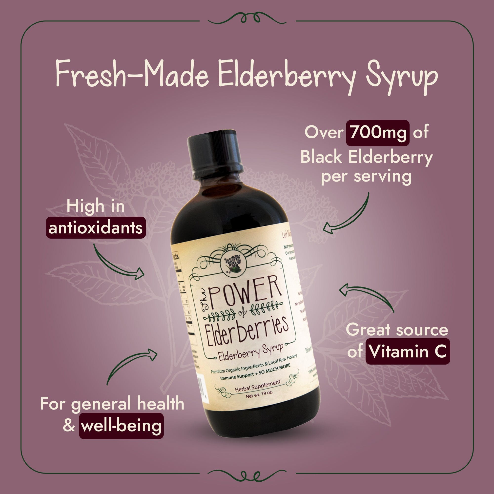 Signature Elderberry Syrup 19oz glass bottle – premium immune support supplement