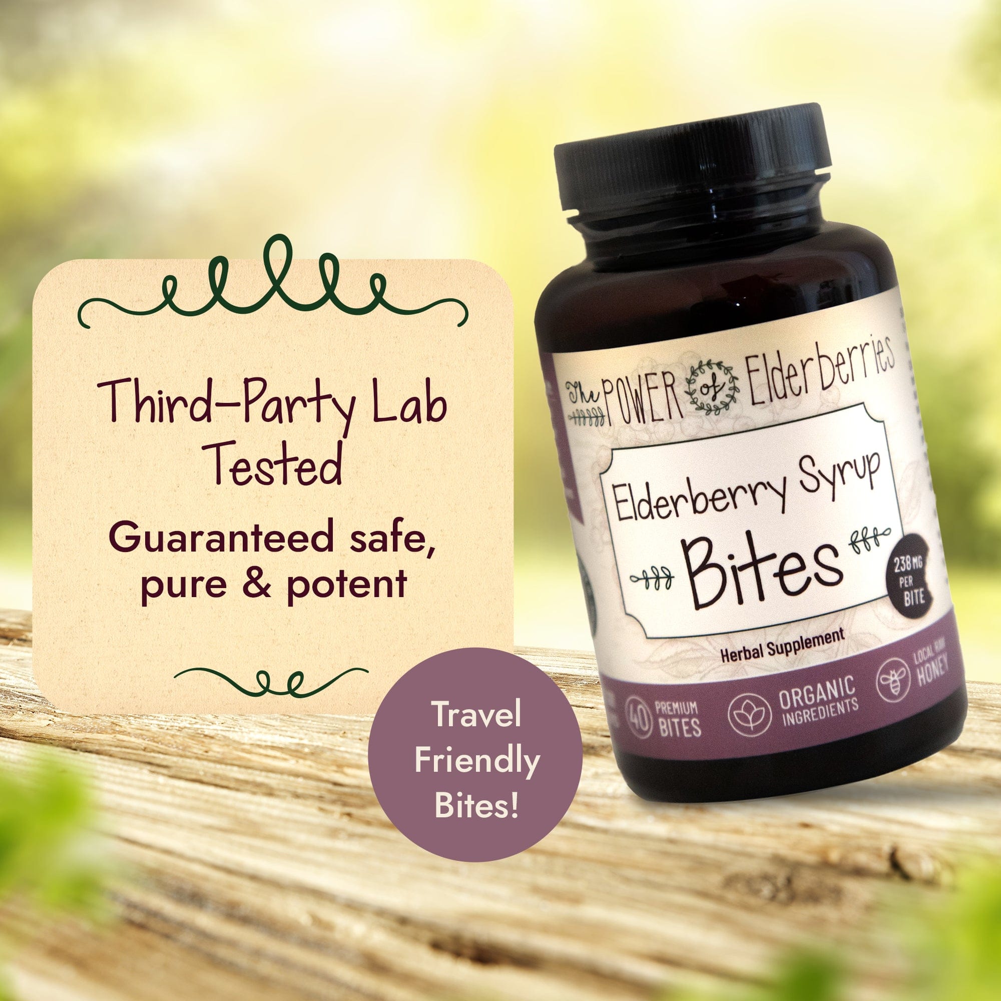 The POWER of Elderberries third party lab tested for purity, safety and potency.