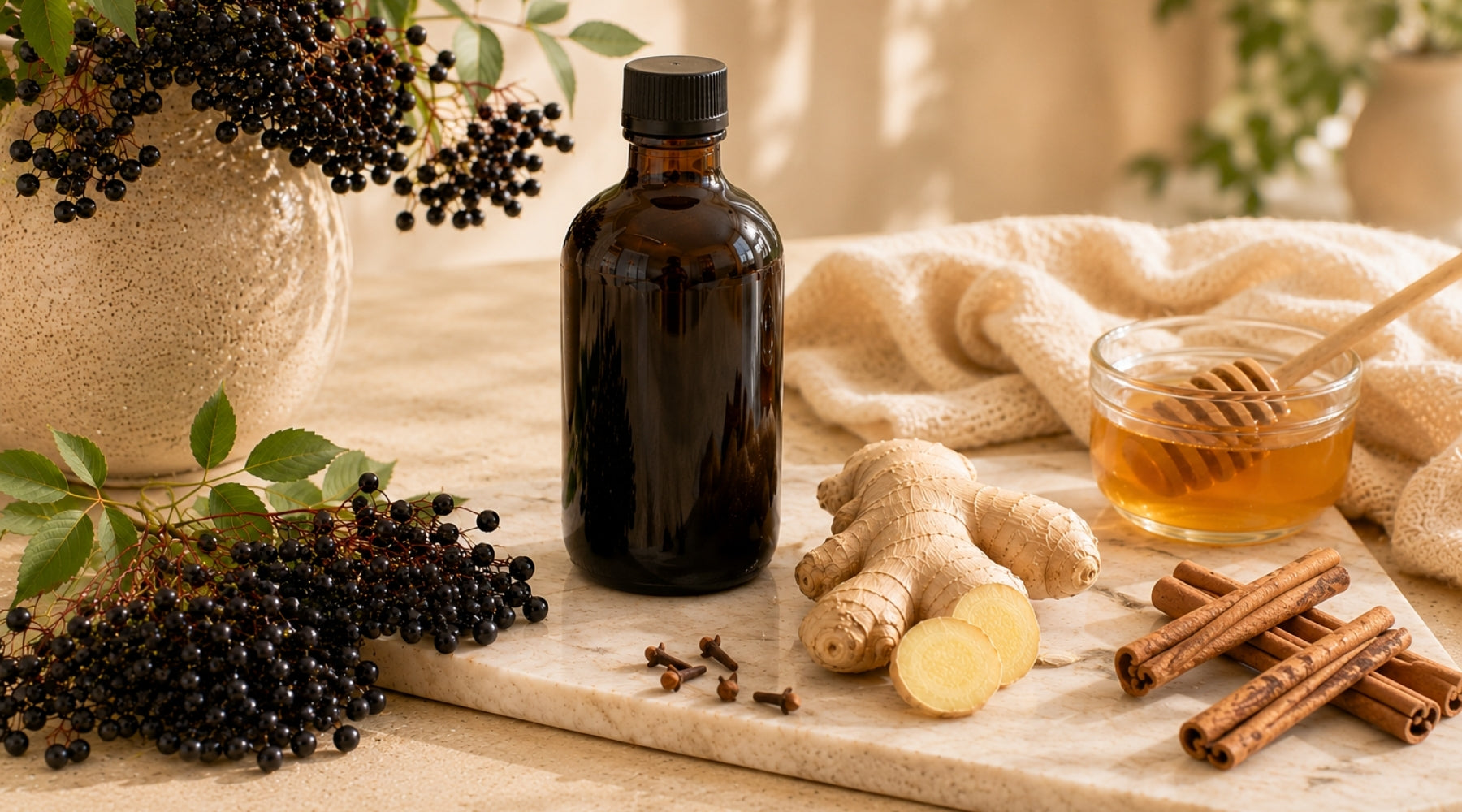 whole food elderberry syrup made with elderberries honey ginger cinnamon and cloves