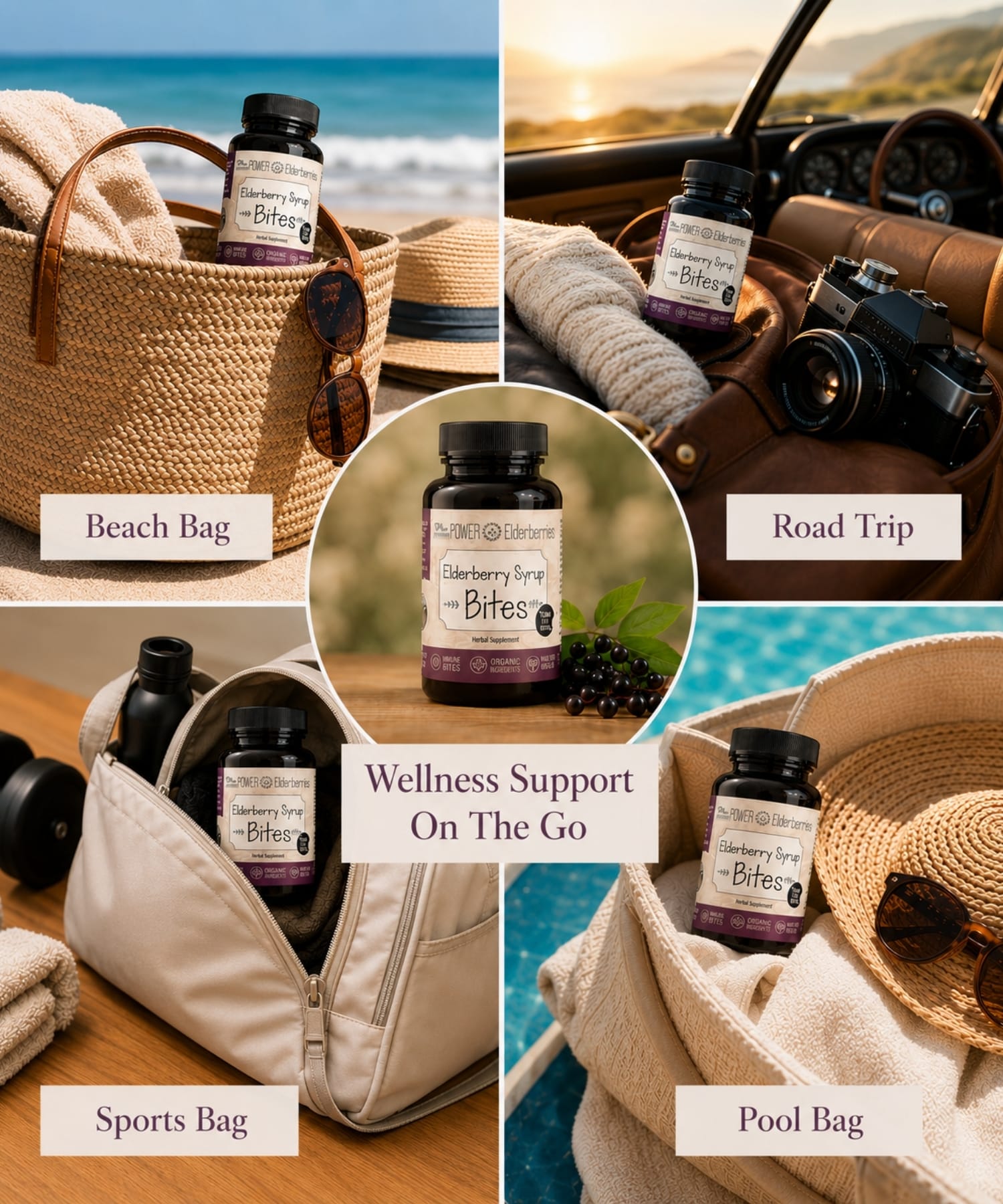 Elderberry Syrup Bites for travel, work, beach, school, workouts, and daily wellness routines.