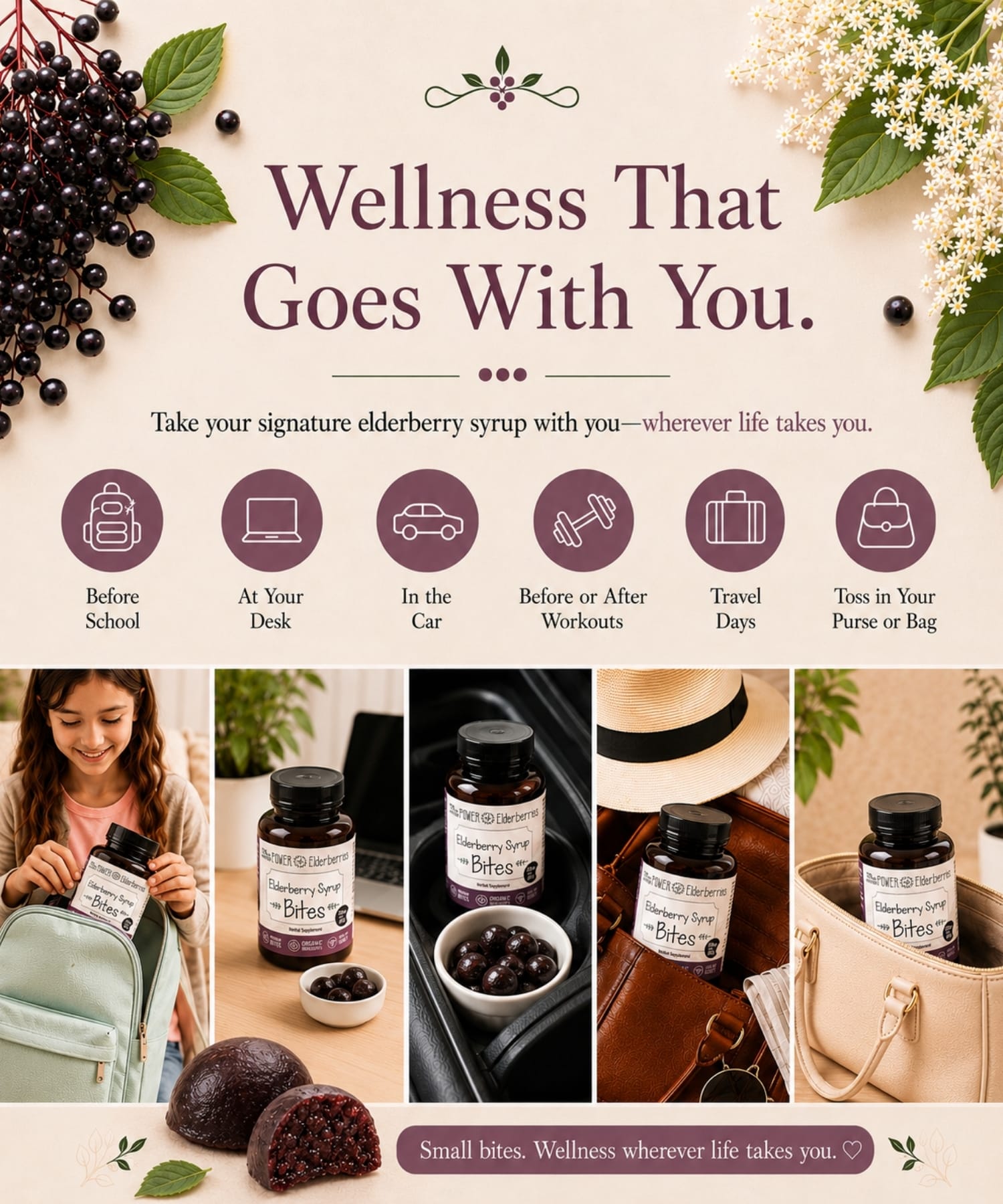 Elderberry Syrup Bites for travel, work, school, workouts, and daily wellness routines.