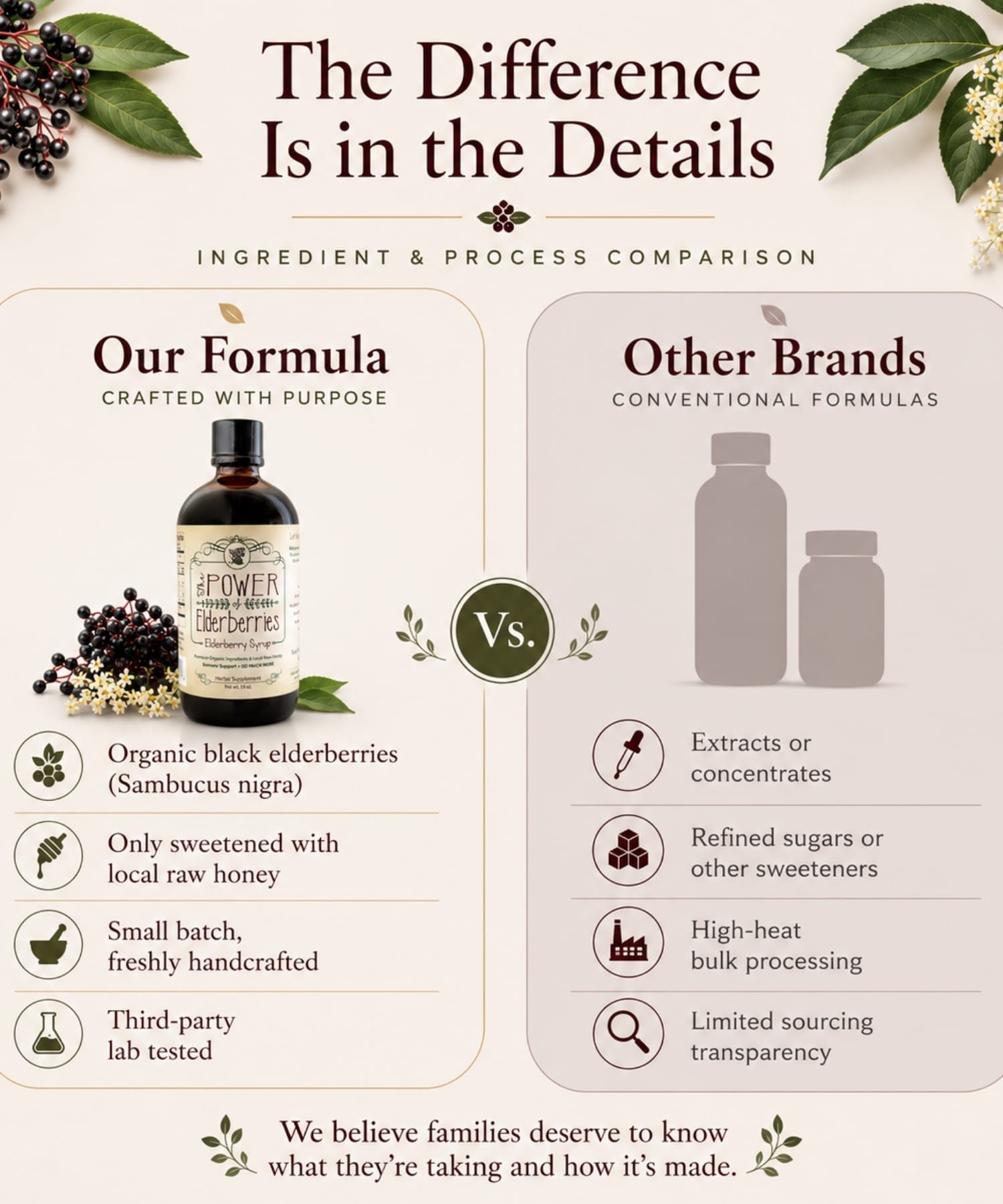 Comparison of handcrafted elderberry syrup formula versus conventional elderberry formulas