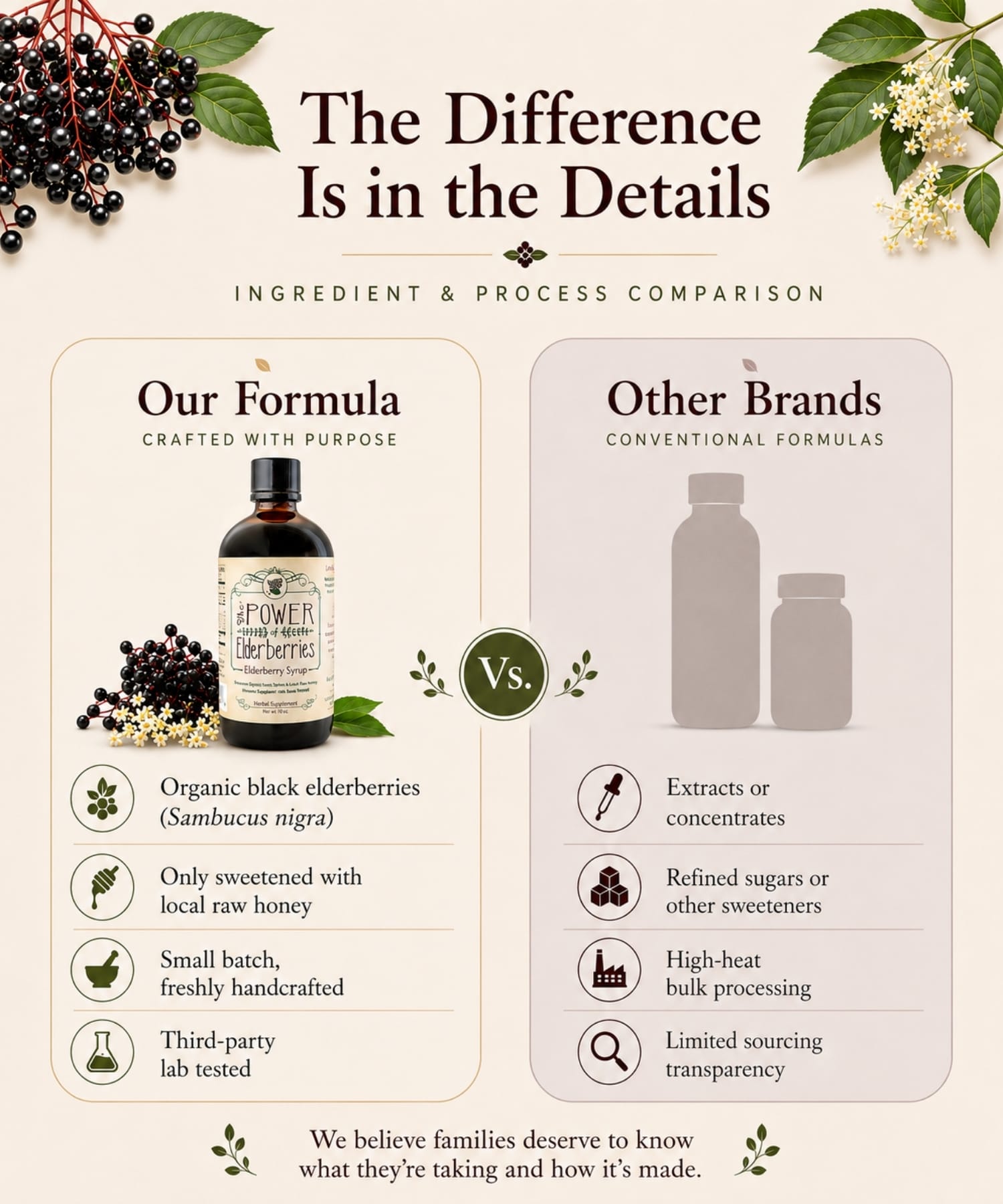 Comparison of handcrafted elderberry syrup formula versus conventional elderberry formulas