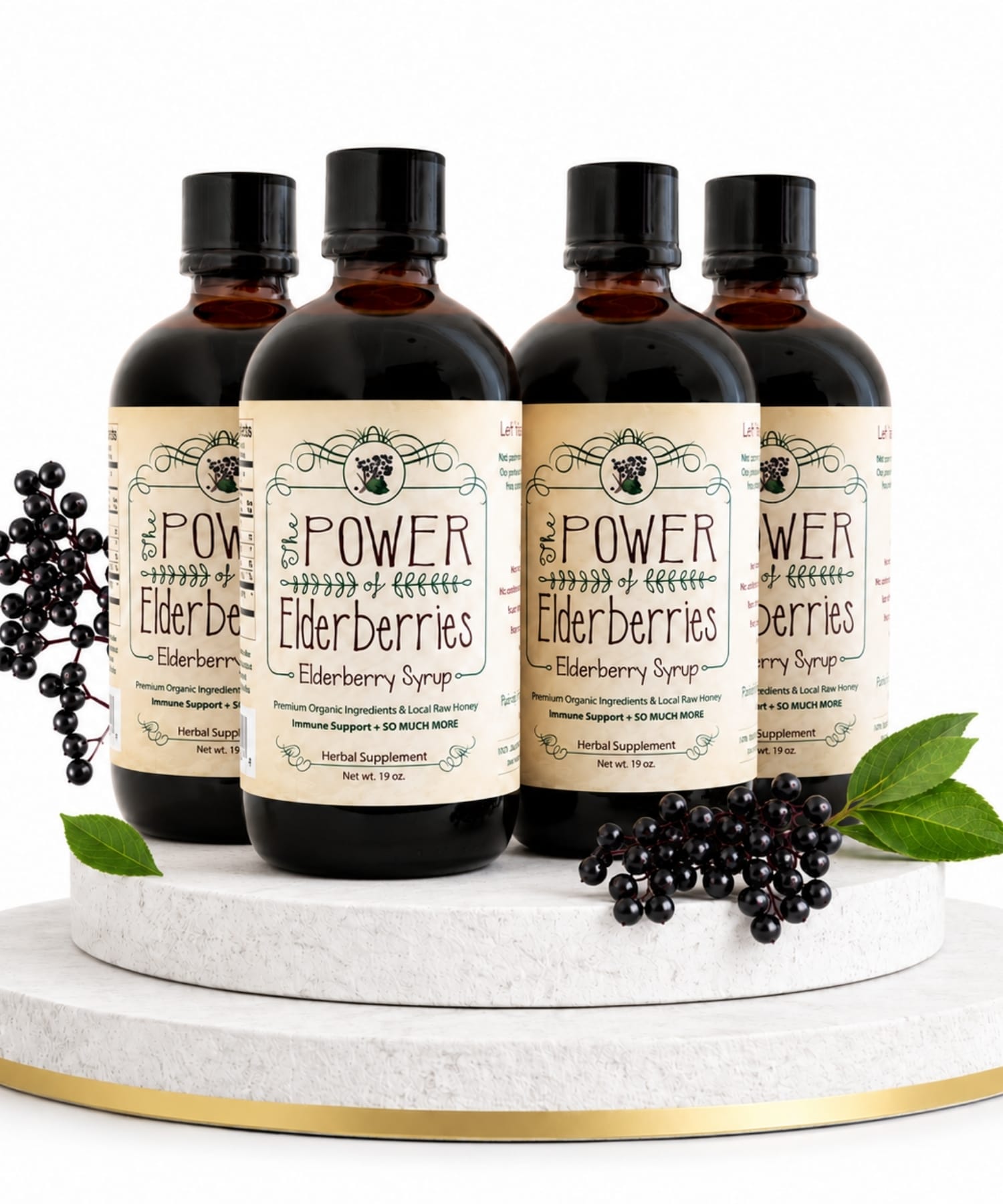 Premium organic elderberry syrup made with whole food ingredients 4 bottles
