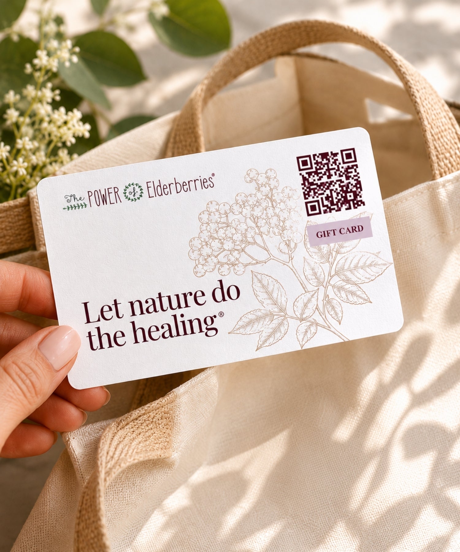 Wellness Gift Card displayed beside tote bag from The POWER of Elderberries®