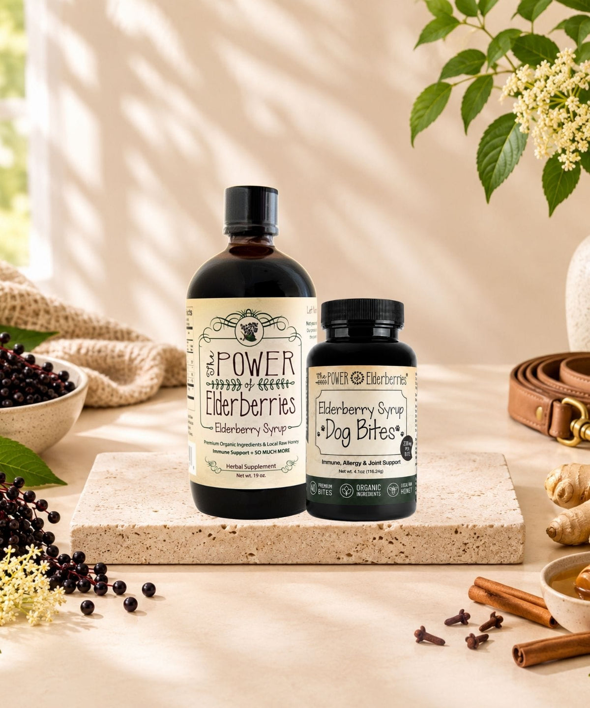 Whole-Family Daily Wellness Bundle with Signature Elderberry Syrup and Elderberry Syrup Dog Bites