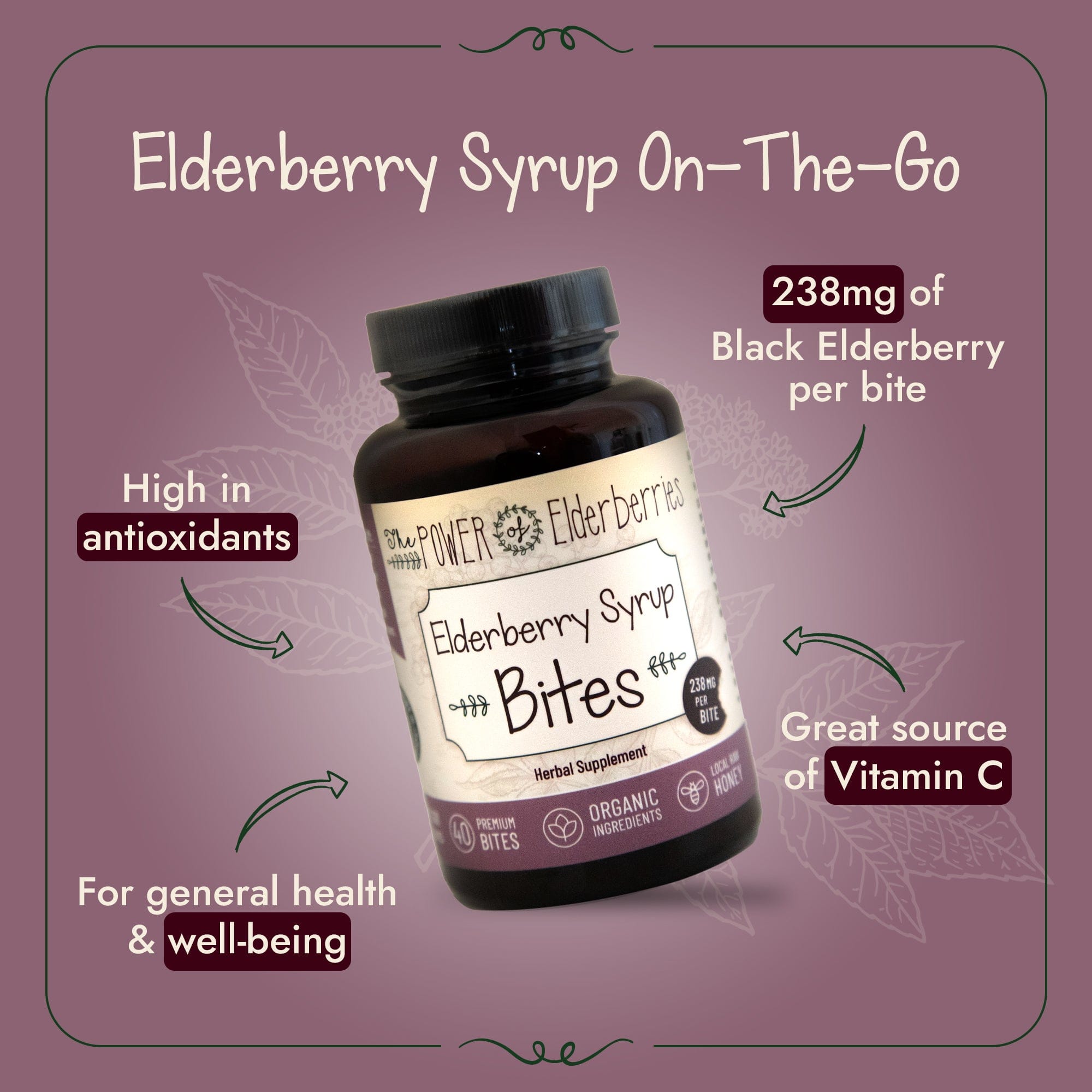 The POWER of Elderberries Wholesale 40ct. Elderberry Syrup Bites - 1 case (12 bottles)